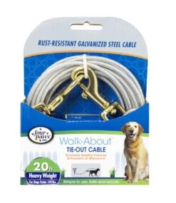 Four Paws® Walk-About® Tie-Out Cable - Heavy Weight 8 Four Paws® Walk-About® Tie-Out Cable - Heavy Weight -Tropi Pet Care Shop 045663847203four pawsheavy duty large dog tie out cable silver 20 feetin packaging front