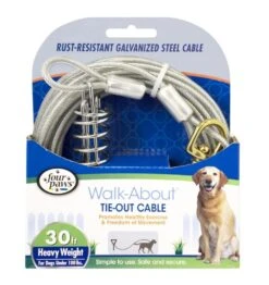 Four Paws® Walk-About® Tie-Out Cable - Heavy Weight 10 Four Paws® Walk-About® Tie-Out Cable - Heavy Weight -Tropi Pet Care Shop 045663847302 four paws tie out cable for large dogs silver 30 feet in packaging front 606457b6 9f42 450b 94c9 e192f75b7431