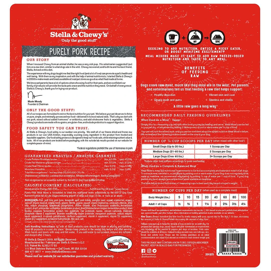 Stella & Chewy's Freeze-Dried Raw Meal Mixers Dog Food Topper - Purely Pork Recipe 4 Stella & Chewy's Freeze-Dried Raw Meal Mixers Dog Food Topper - Purely Pork Recipe - Image 2
