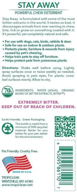 TropiClean Stay Away Pet Chew Deterrent Spray -Tropi Pet Care Shop 33248 1566317962