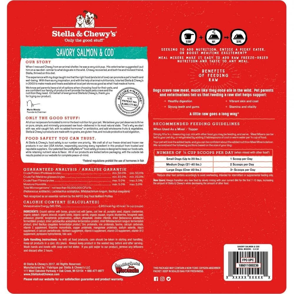 Stella & Chewy's Dog FD SavorStella & Chewy's Freeze-Dried Raw Meal Mixers Dog Food Topper - Savory Salmon & Cod Recipe Salmon & Cod Meal Mixers 4 Stella & Chewy's Dog FD SavorStella & Chewy's Freeze-Dried Raw Meal Mixers Dog Food Topper - Savory Salmon & Cod Recipe Salmon & Cod Meal Mixers - Image 2