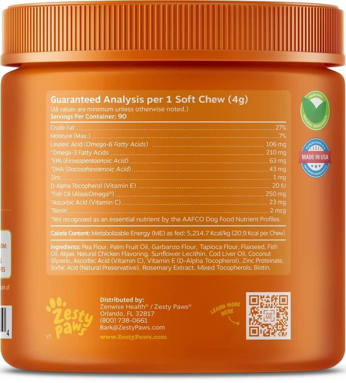Zesty Paws Omega Bites For Skin & Coat Support Chicken Flavor With Alaskan Fish Oil Soft Chews For Dogs 4 Zesty Paws Omega Bites For Skin & Coat Support Chicken Flavor With Alaskan Fish Oil Soft Chews For Dogs - Image 2