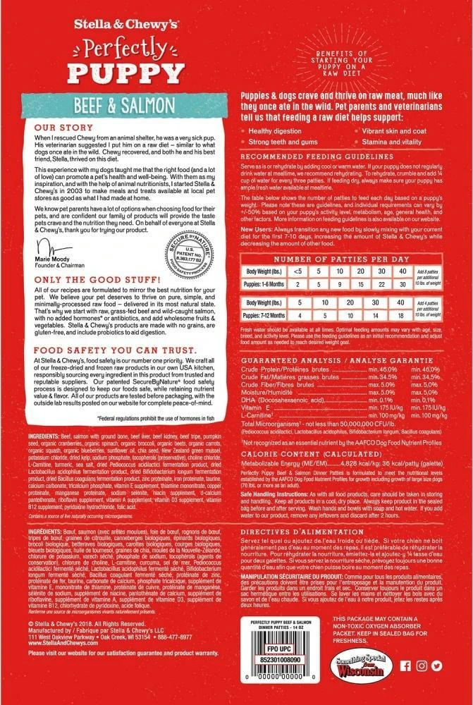Stella & Chewy's Perfectly Puppy Freeze Dried Raw Beef And Salmon Dinner Patties Grain Free Dog Food 4 Stella & Chewy's Perfectly Puppy Freeze Dried Raw Beef And Salmon Dinner Patties Grain Free Dog Food - Image 2