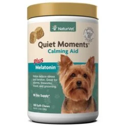 NaturVet Quiet Moments® Dog Calming Aid Soft Chews -Tropi Pet Care Shop Quiet Moments Plus Melatonin SC Jar 180ct NV 03729
