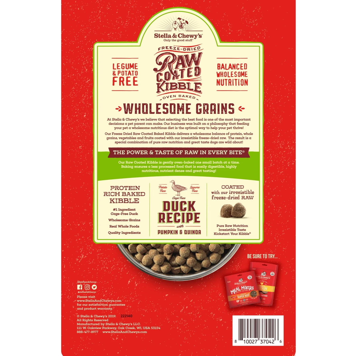 Stella & Chewy's Raw Coated Kibble With Wholesome Grains Cage Free Duck Recipe Dry Dog Food 4 Stella & Chewy's Raw Coated Kibble With Wholesome Grains Cage Free Duck Recipe Dry Dog Food - Image 2